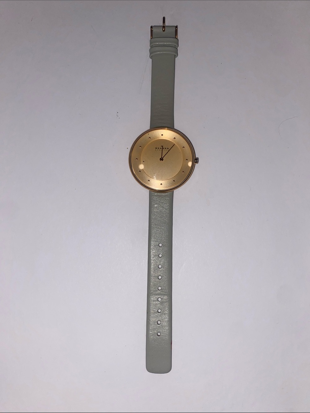 Gold Dial Women's Watch with Sage Leather (battery needs replaced)